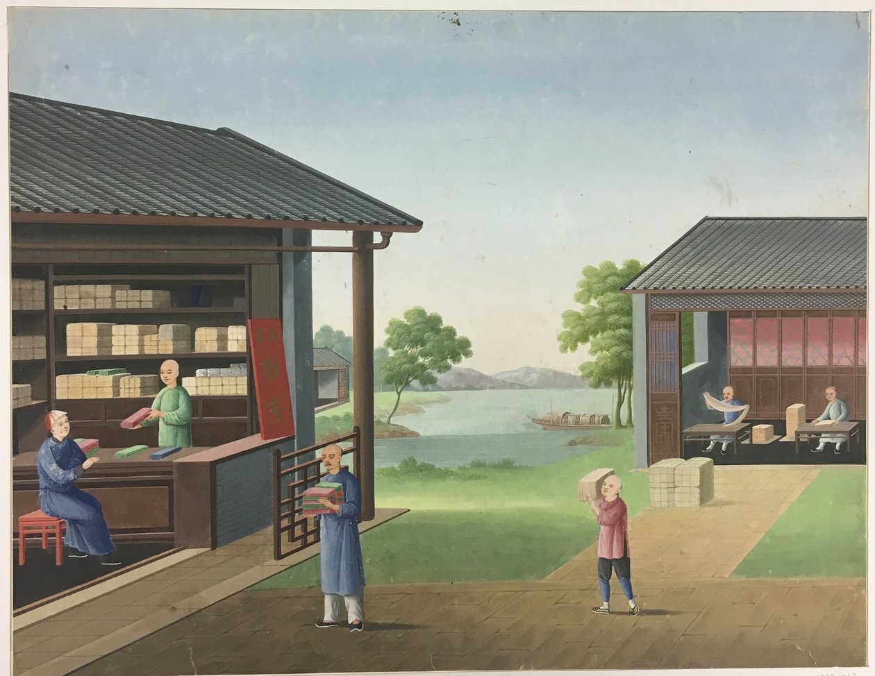 Przędzenie tkanin, przygotowywanie liści herbaty, przygotowywanie jedwabiu autorstwa Unknown artist