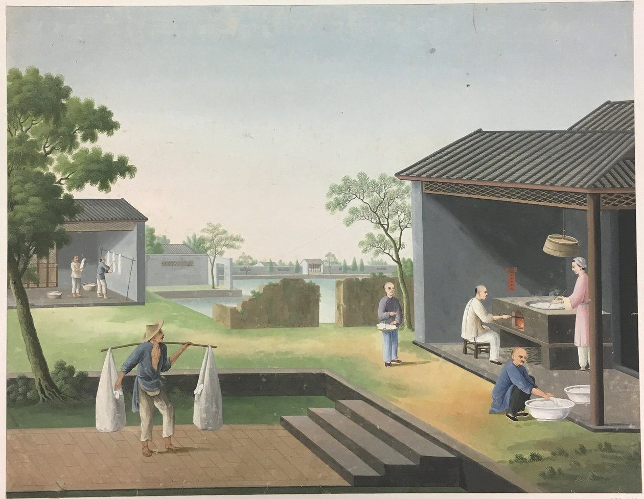 Przędzenie tkanin, przygotowywanie liści herbaty, przygotowywanie jedwabiu autorstwa Unknown artist