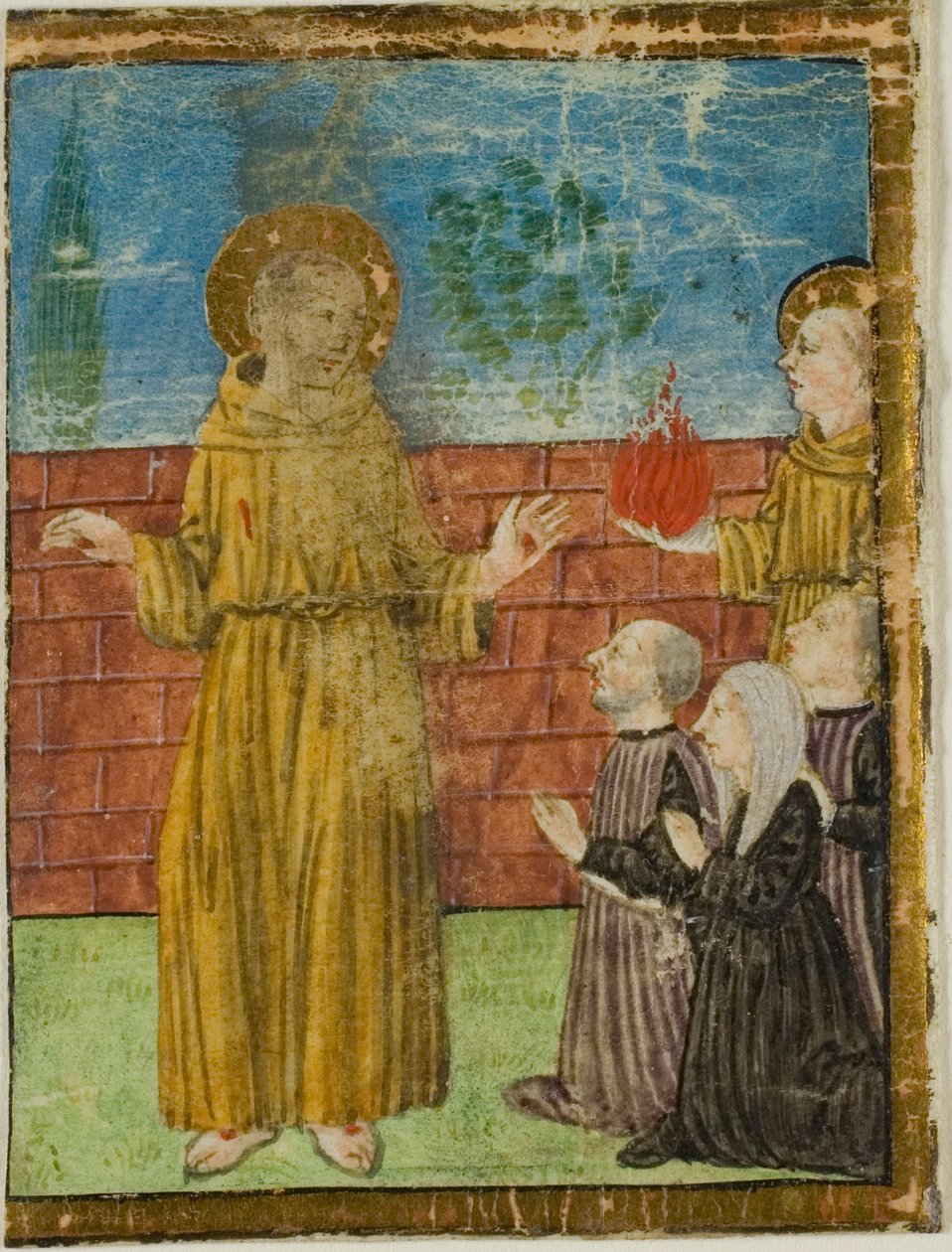 Święty Franciszek z Asyżu z darczyńcami w historycznym inicjale z niezidentyfikowanego rękopisu autorstwa Unknown artist