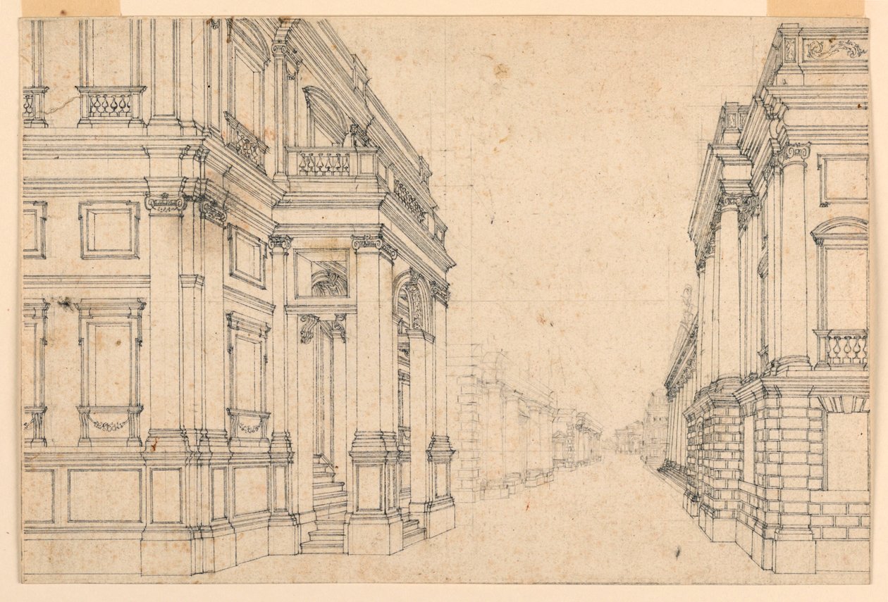 Scenografia: Ulica miejska z pałacami autorstwa Unknown artist