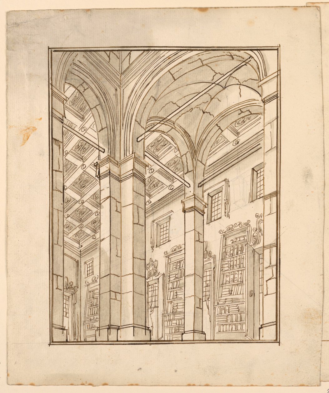 Scenografia: Wnętrze biblioteki z łukami autorstwa Unknown artist