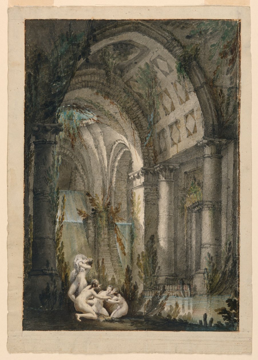 Scenografia, kąpiące się nimfy w grocie autorstwa Unknown artist