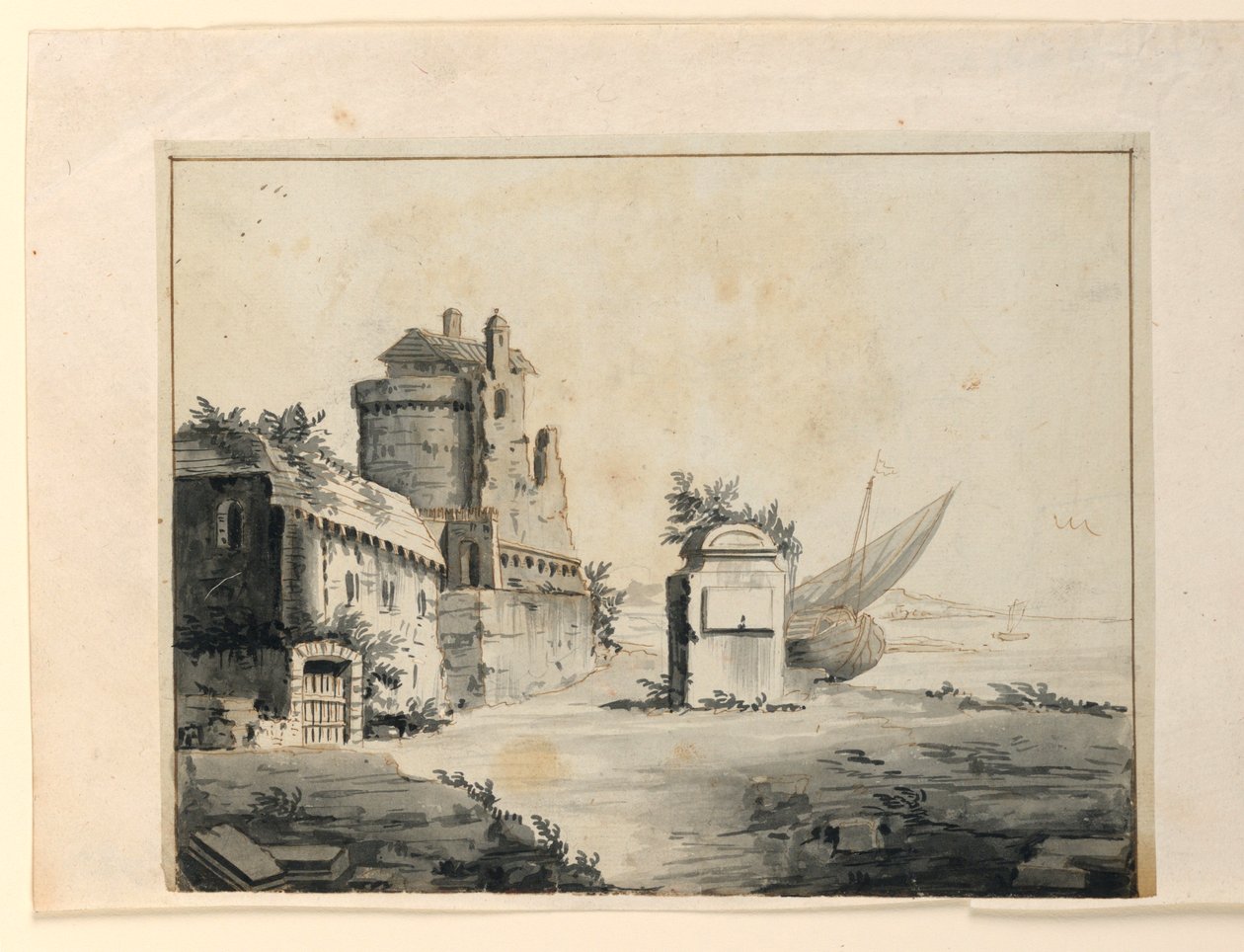 Scenografia, ruiny w pobliżu brzegu autorstwa Unknown artist