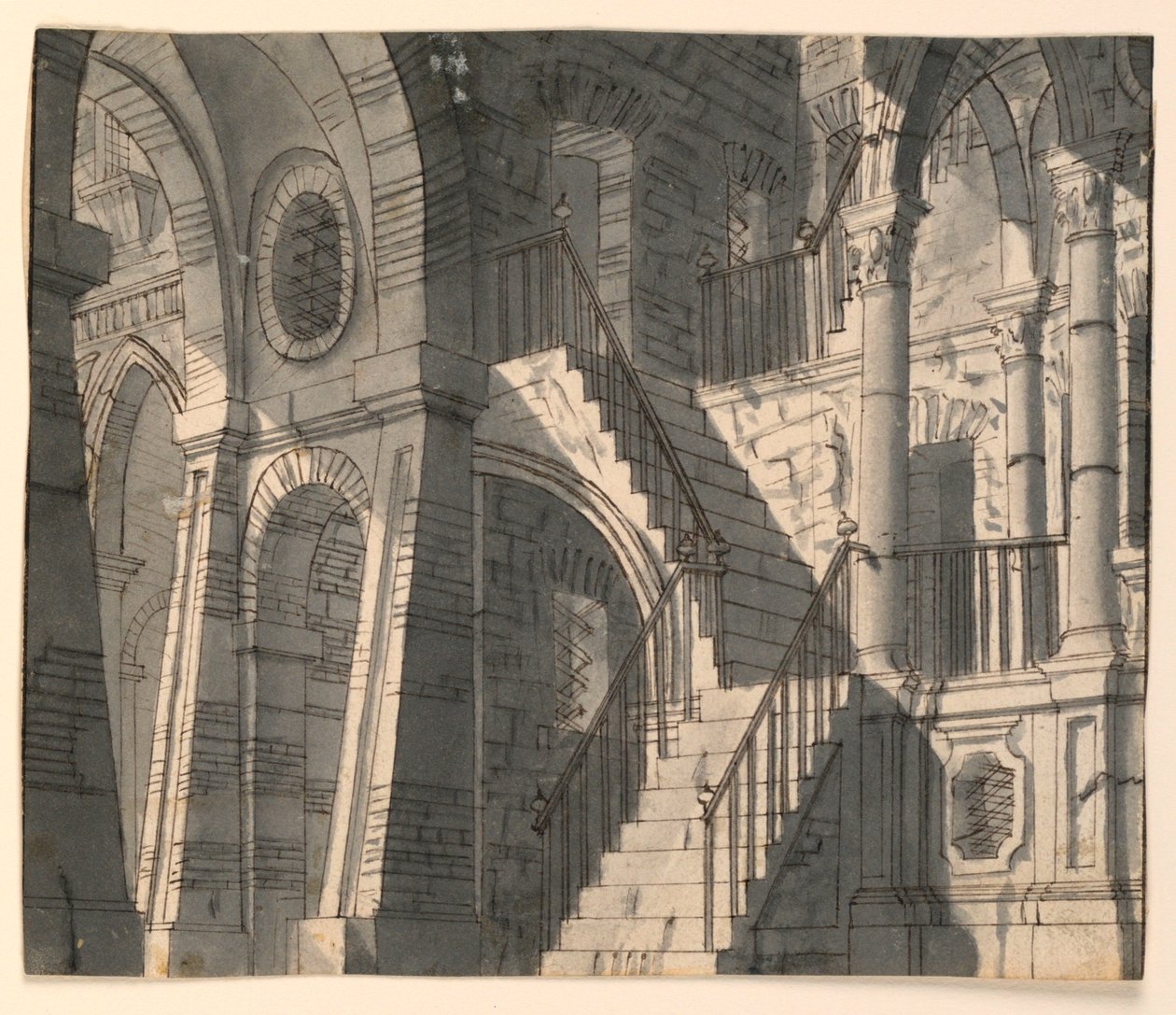 Scenografia, kamienne wnętrze ze schodami autorstwa Unknown artist