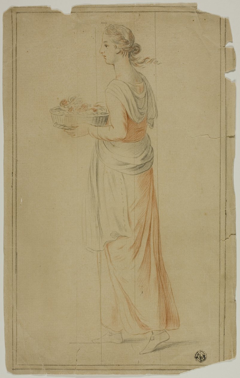 Stojąca dziewczyna trzymająca kosz autorstwa Unknown artist