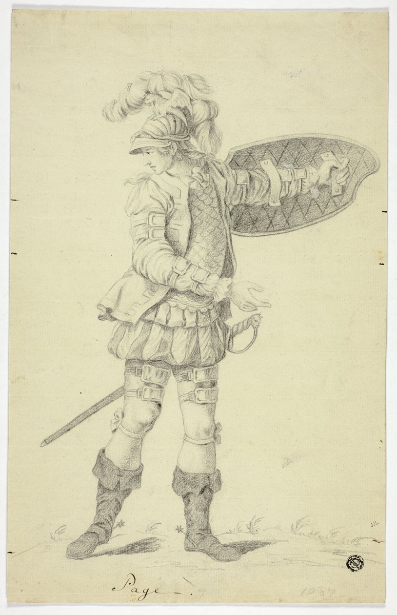Stojący paź z tarczą i mieczem autorstwa Unknown artist