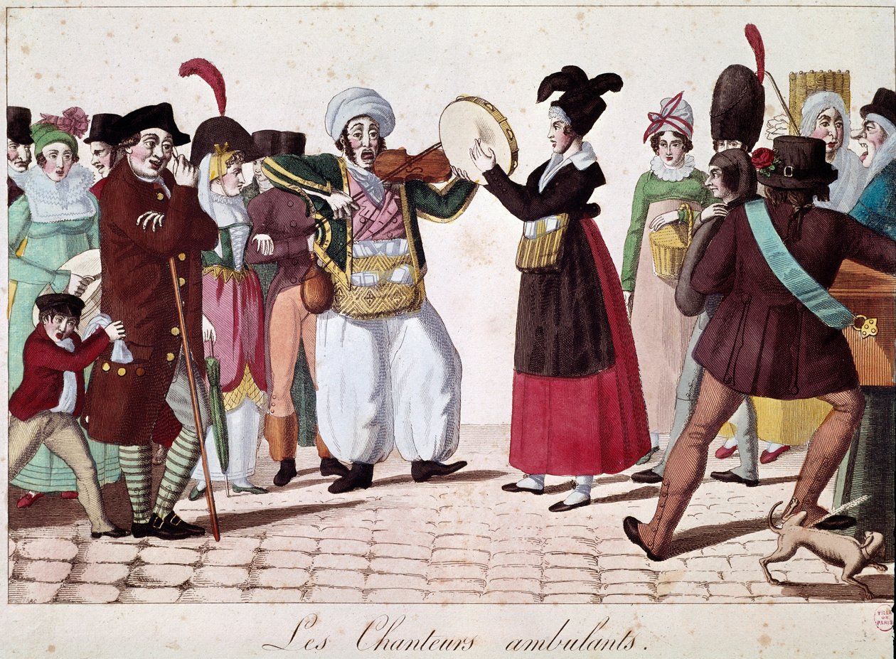 Muzycy uliczni (widzowie na ulicach) (litografia autorstwa Unknown artist