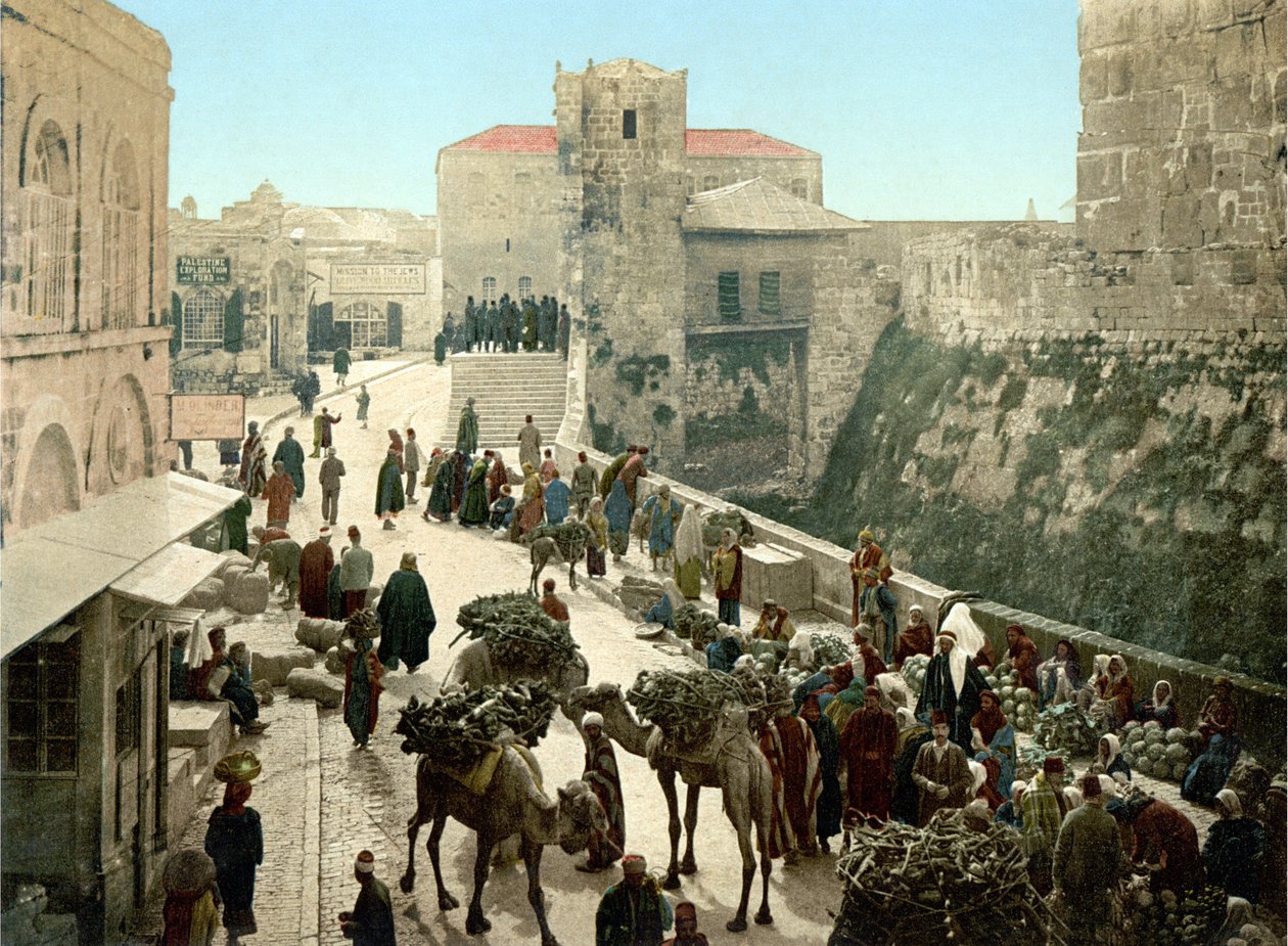 Ulica Wieży Dawida, Bazar. Jerozolima. Photochrome SD. w latach 1890-1900. autorstwa Unknown artist