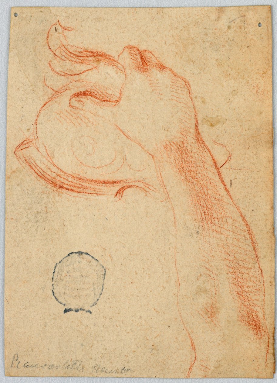 Studium prawego przedramienia kobiety trzymającej antyczny hełm autorstwa Unknown artist