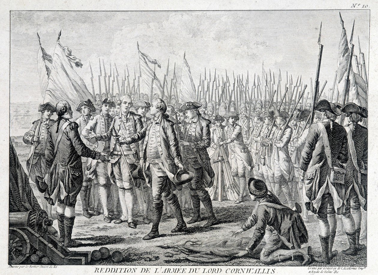 Poddanie się armii brytyjskiej Lorda Cornwallisa (1738 - 1805) Ameryce 19 października 1781 r. autorstwa Unknown artist