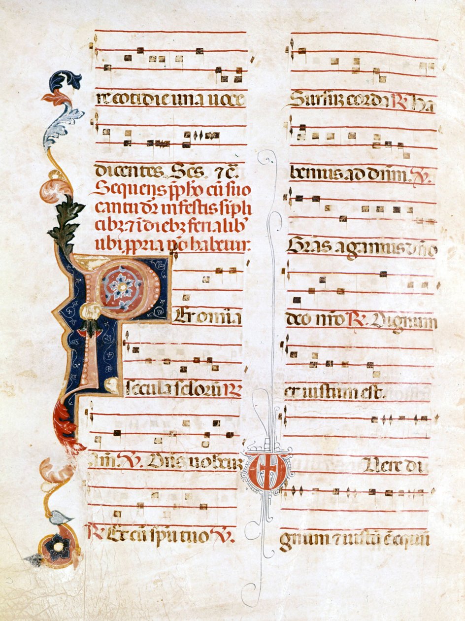 Sursum Corda, przykład notacji z XIV wieku („P”). autorstwa Unknown artist