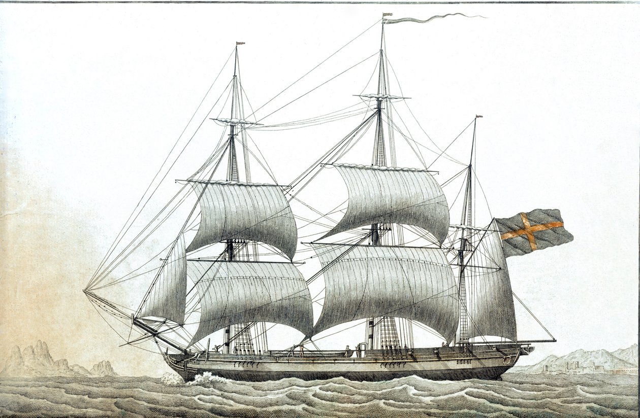 Szwedzki statek handlowy (druk z XVIII wieku) autorstwa Unknown artist