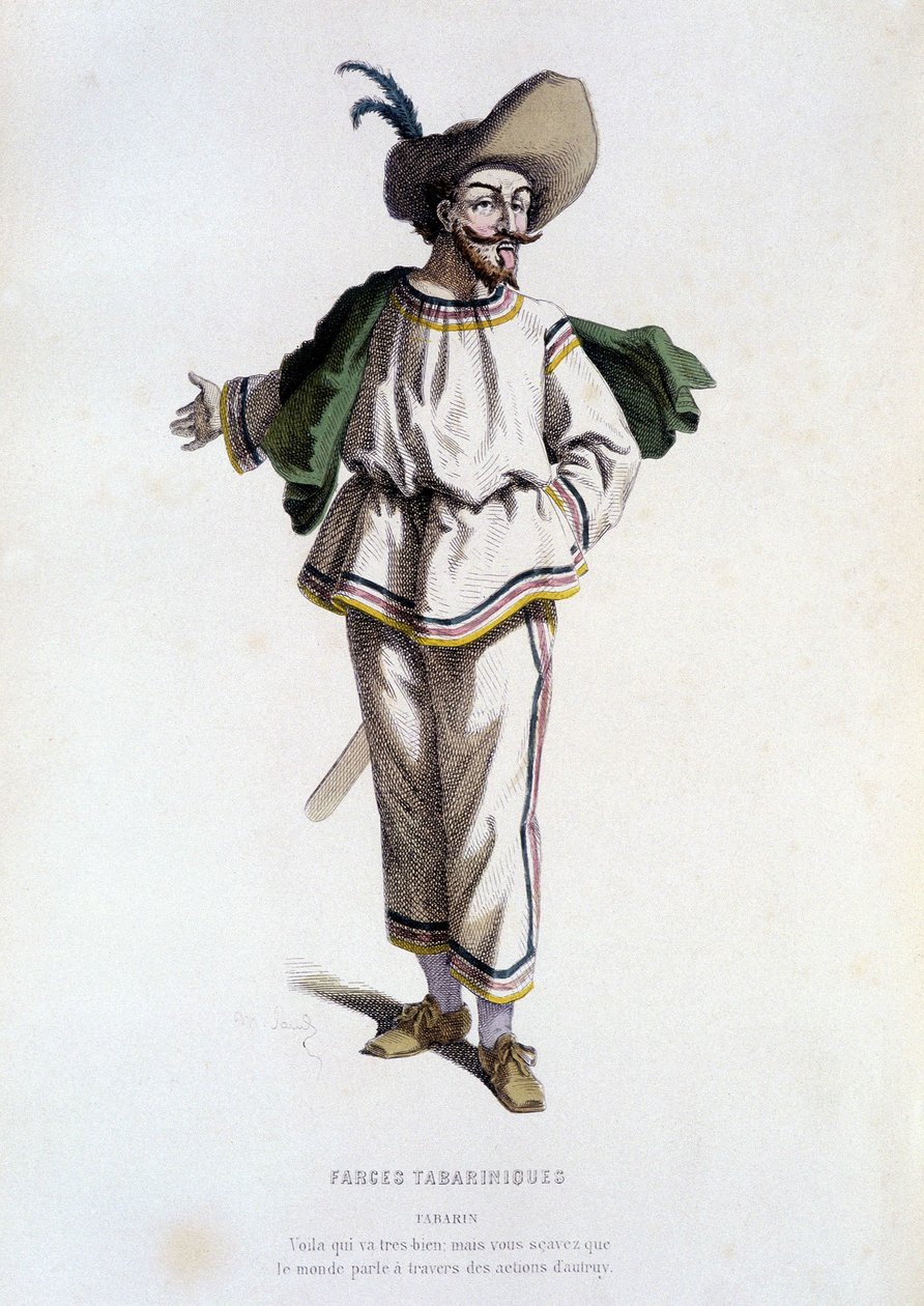 Tabarin, „”postać Farces Tabariniques”” (autor: Tabarin 1622), w „”teatrze francuskim w XVI i XVII wieku, przed Molierem”” Edouarda Fourniera. autorstwa Unknown artist