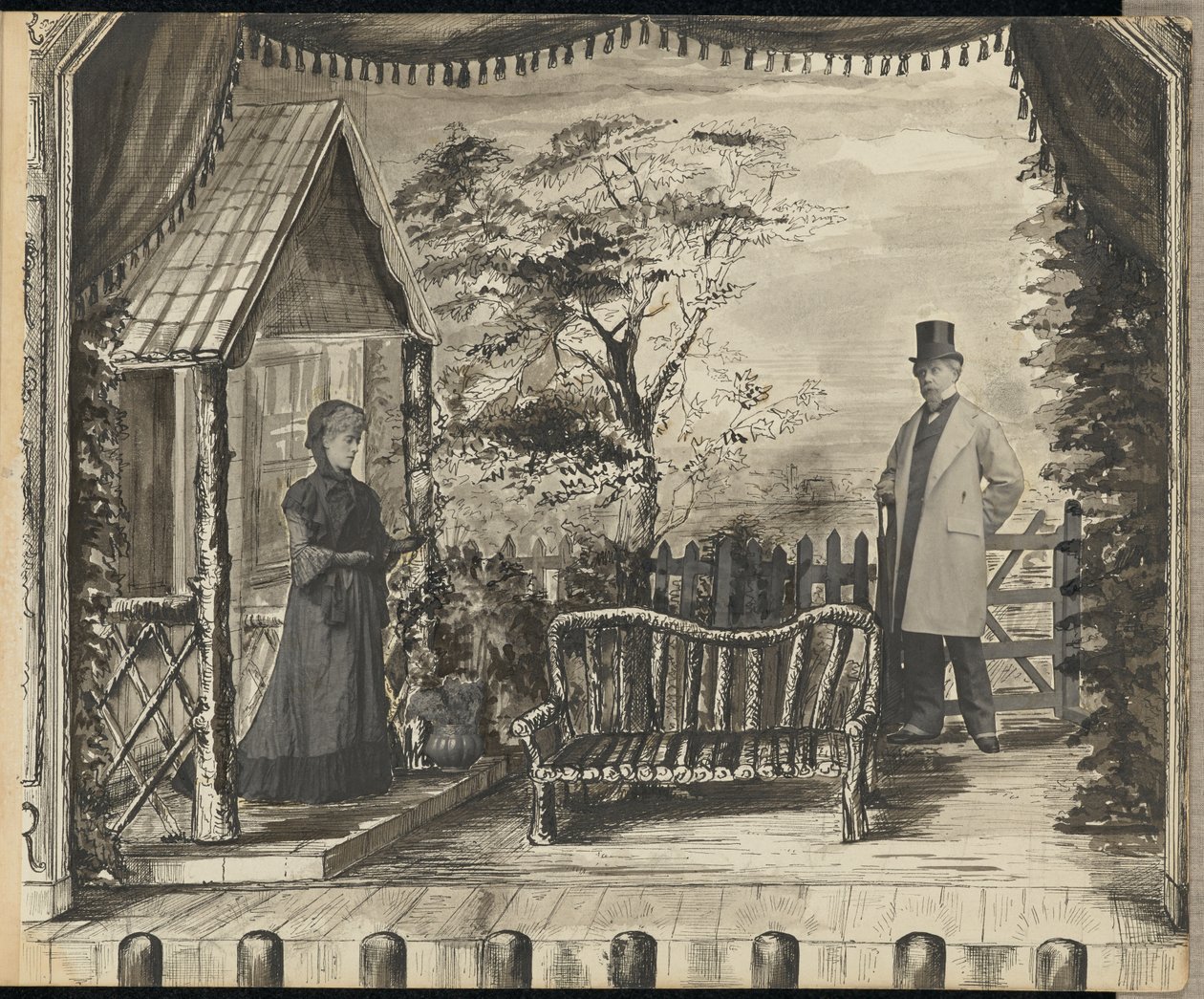 [Tableau vivant mężczyzny i kobiety na scenie teatralnej]. autorstwa Unknown artist