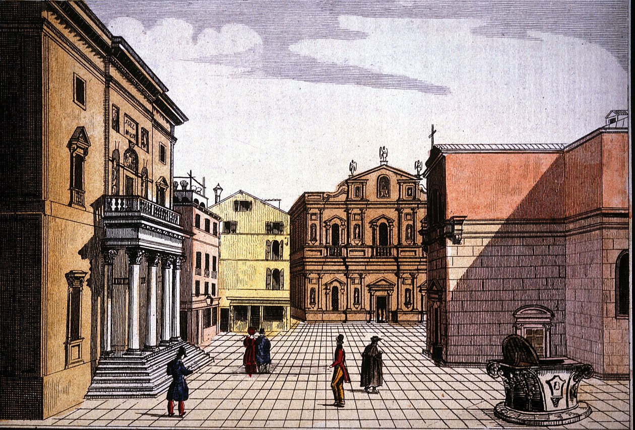 Teatro La Fenice (Feniks) (kolorowy grawerunek) autorstwa Unknown artist