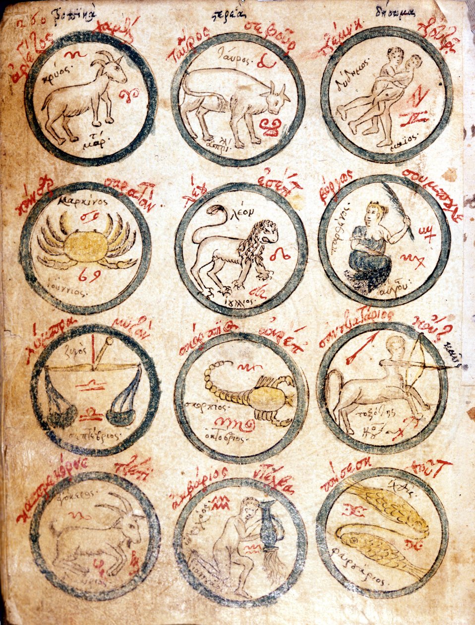 12 znaków zodiaku - w "Tablicach astrologicznych i kabalistyce", początek XV wieku. autorstwa Unknown artist