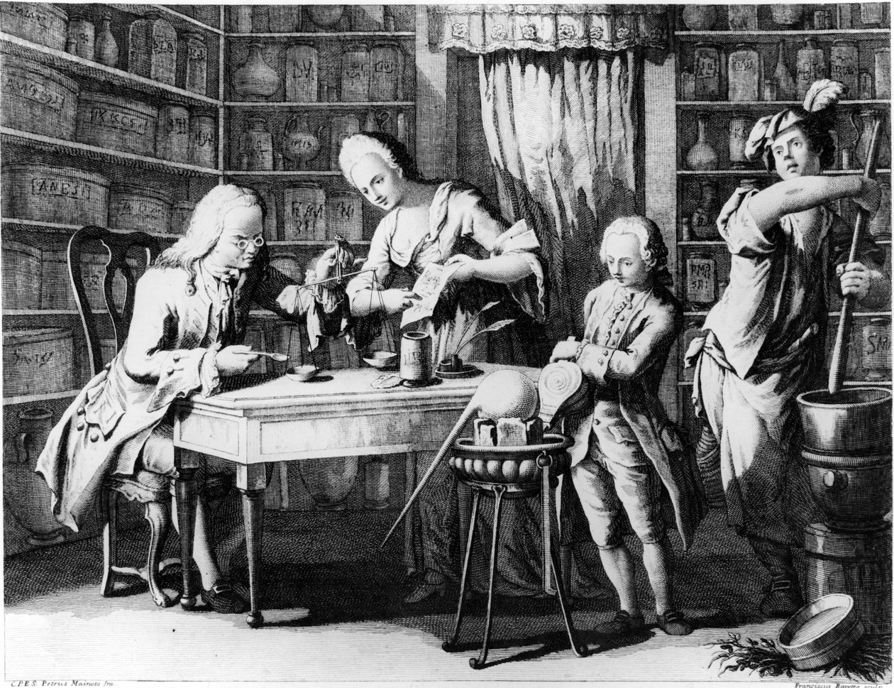 Aptekarz. Grawerowanie z XIX wieku. autorstwa Unknown artist