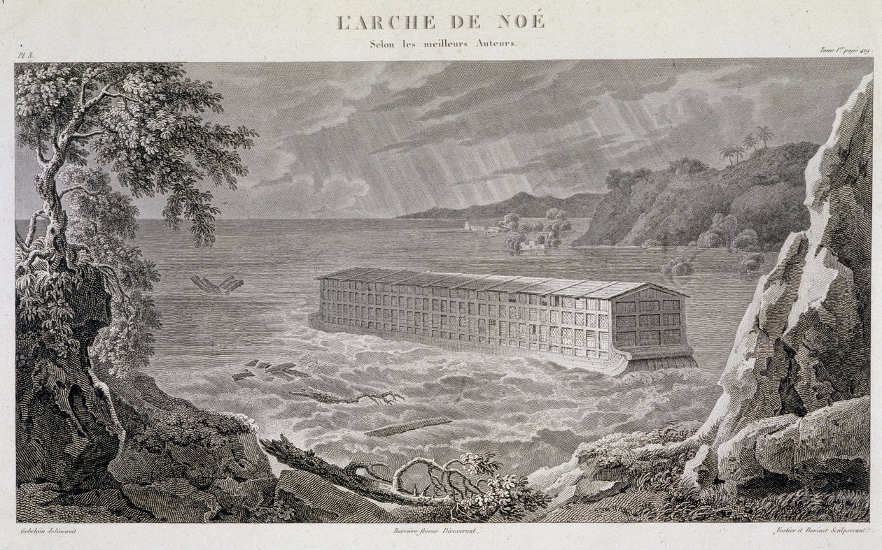 Łuk Noego pod potopem - rycina Fortiera i Bovineta autorstwa Unknown artist