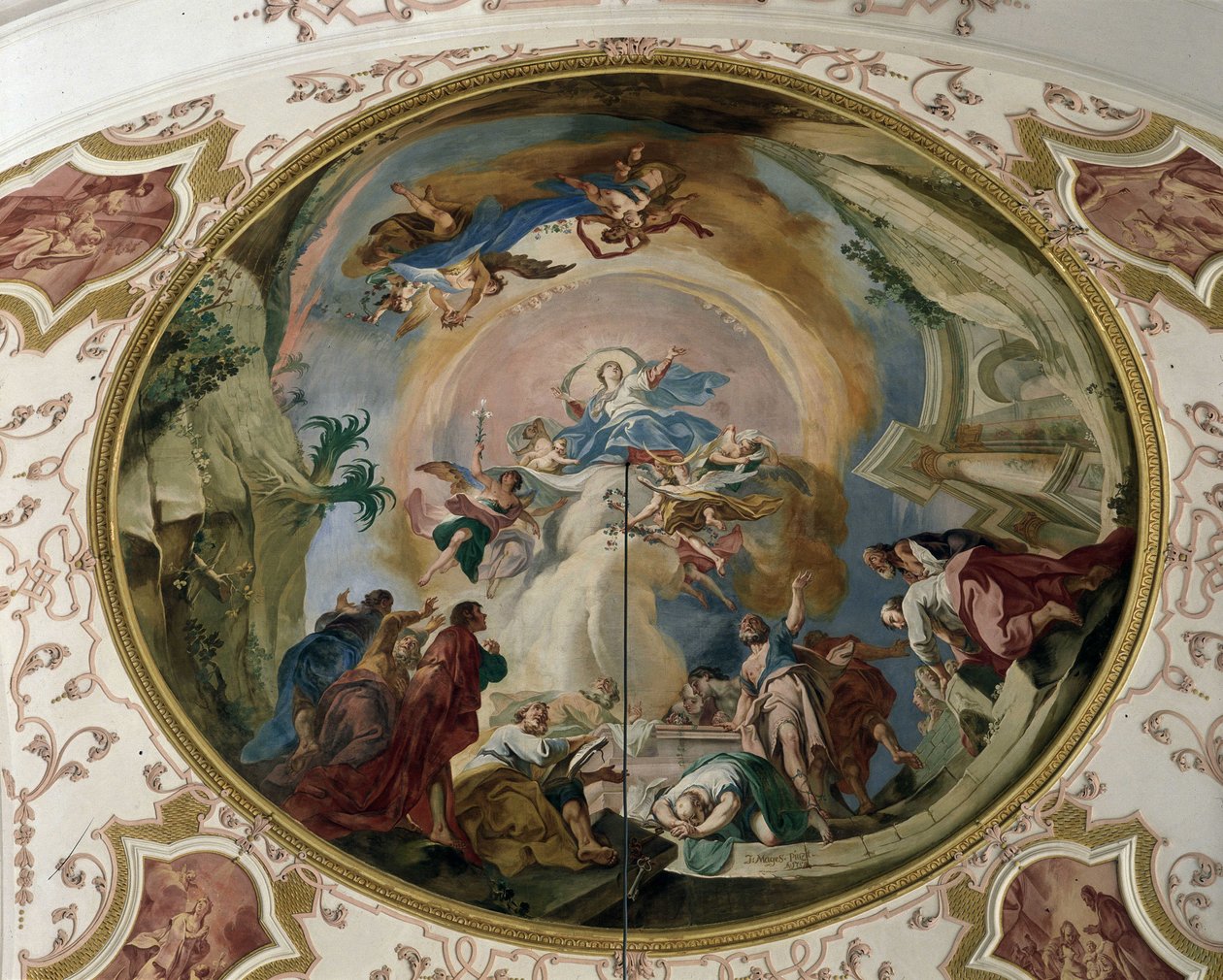 Wniebowzięcie Najświętszej Maryi Panny. Fresk sklepienia, kościół opactwa Ebersmunster, Alzacja. autorstwa Unknown artist