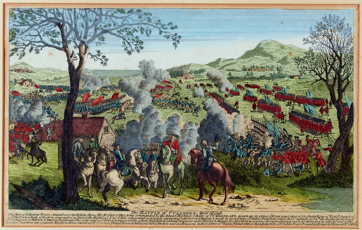 Bitwa pod Culloden 16 kwietnia 1746 r. (rycina, kolorowana) autorstwa Unknown artist