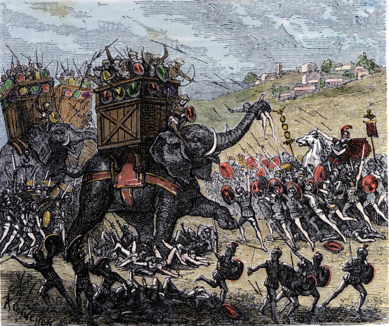 Bitwa pod Zamą (Afryka, druga wojna punicka, 202 pne) wygrana przez Afrykańczyka Scypiona nad wojskami Hannibala Barki. autorstwa Unknown artist