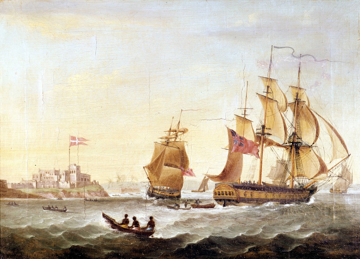 Duńska baza Cristianborg zbudowana w 1659 roku wzdłuż wybrzeża Gwinei, centrum ruchu murzyńskiego. autorstwa Unknown artist