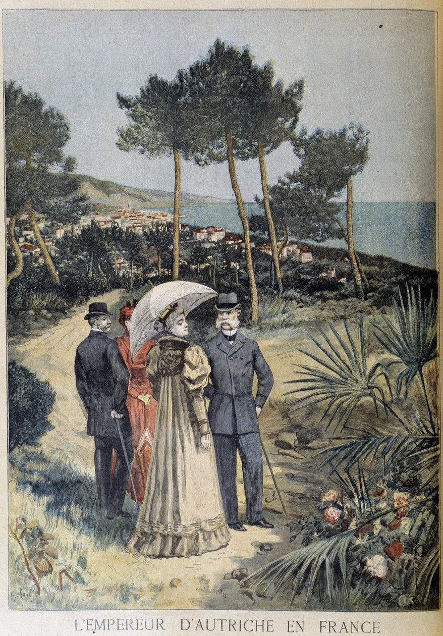 Cesarz Austrii we Francji (Wizyta Pary Cesarskiej Franciszka Józefa i Elżbiety Austriackiej (Sissi) na Riwierze Francuskiej) - w Le Petite Journal z 19.03.1894 autorstwa Unknown artist