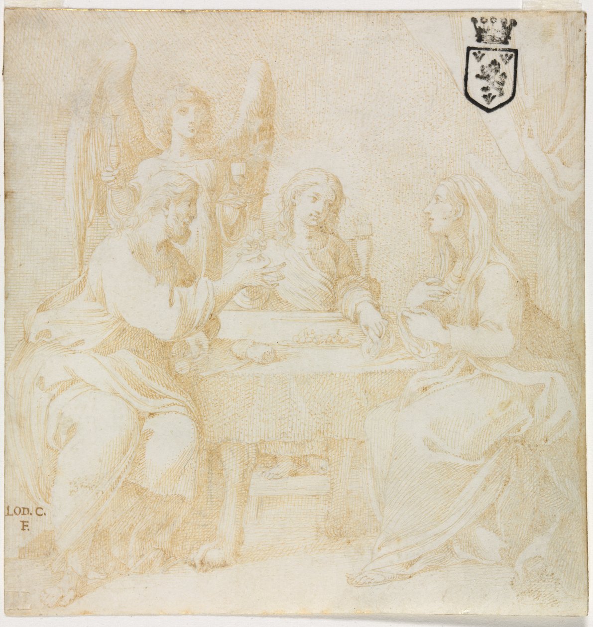 Święta Rodzina przy Stole Obsługiwanym przez Anioła autorstwa Unknown artist