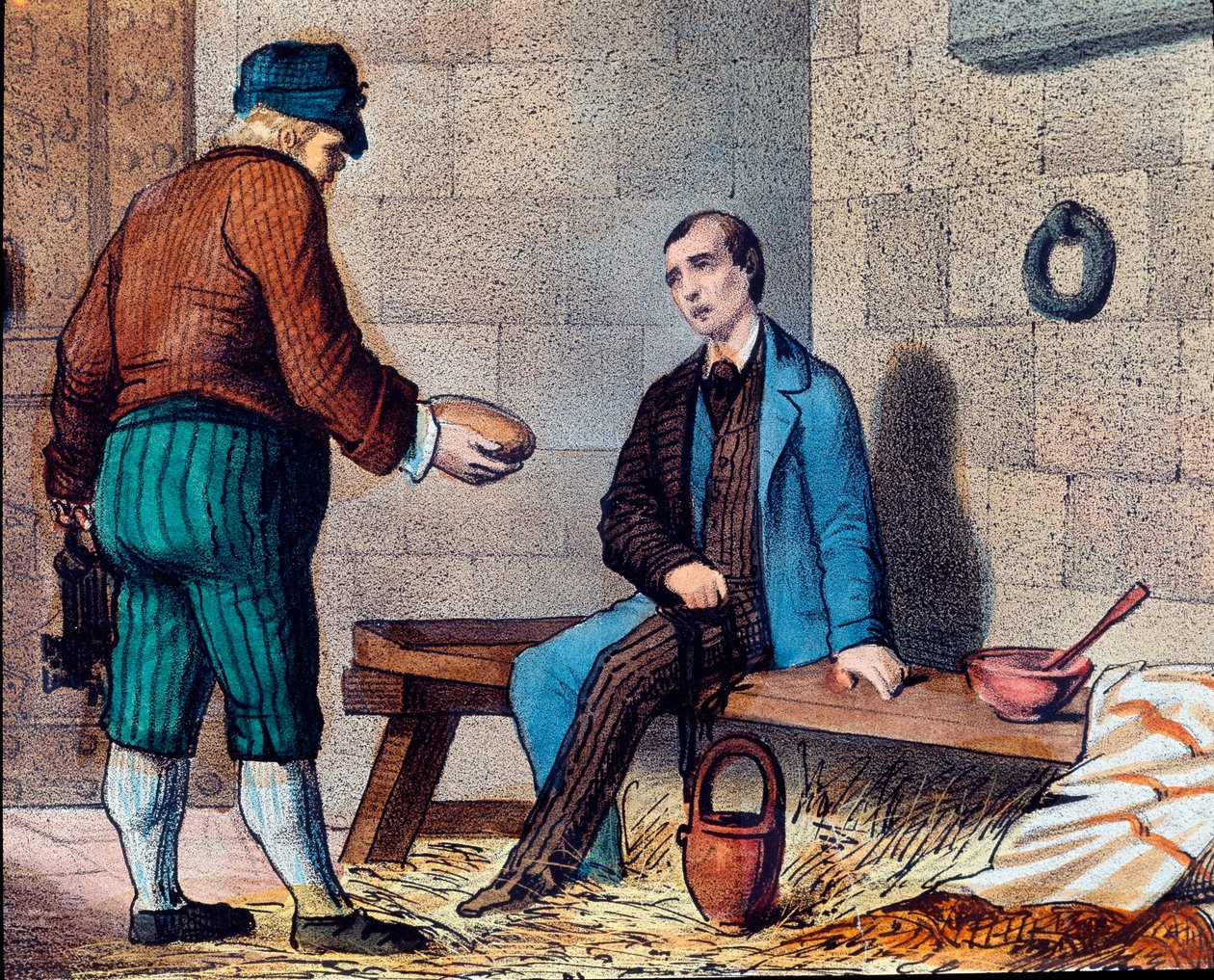 Włoski patriota Silvio Pellico (1798-1854) oskarża karbonaryzm (carbonari) i otacza twierdzę Spielberg (Spilberk) na Morawach Litografia XIX wieku autorstwa Unknown artist