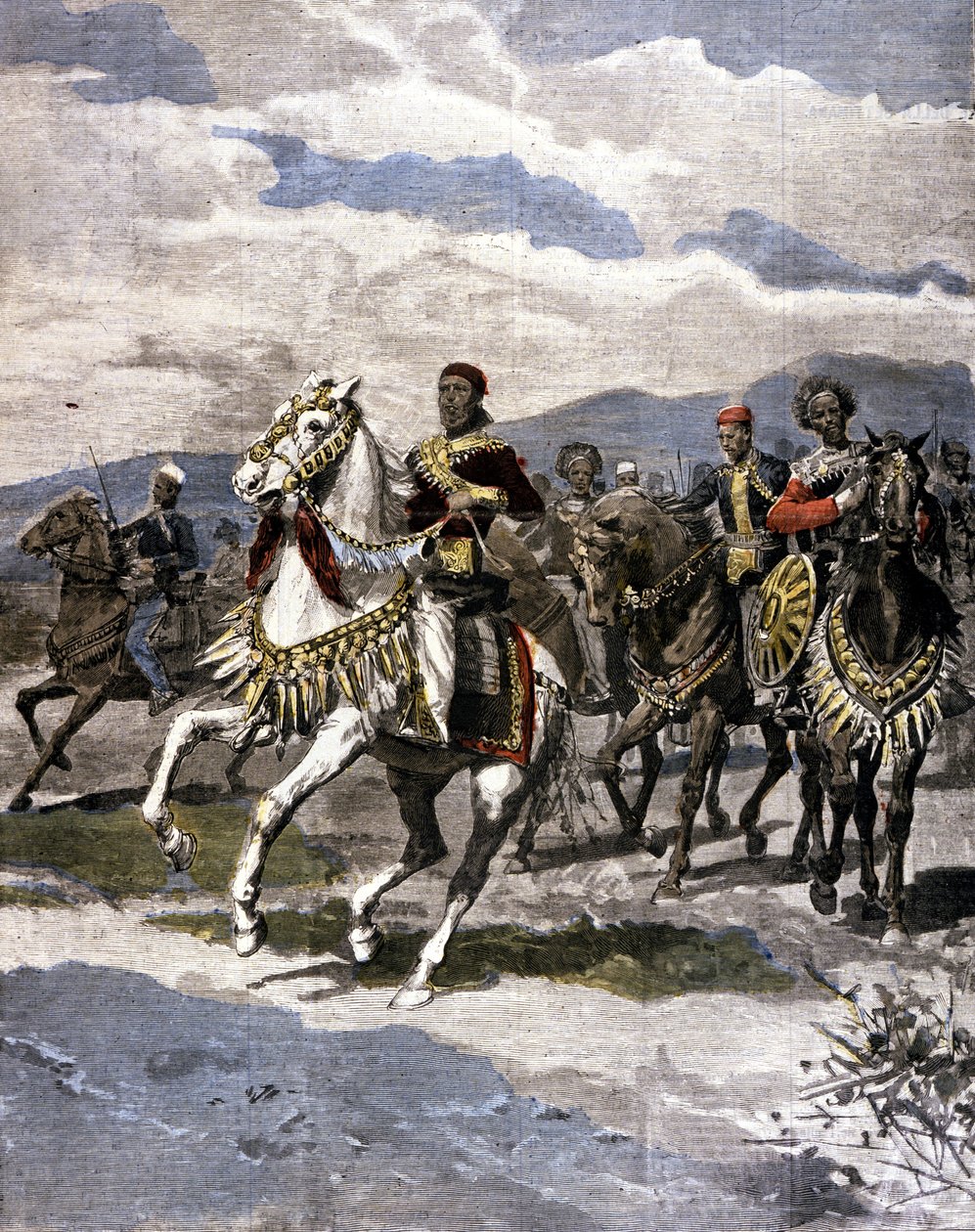 Król Etiopii Menelik II (1844 - 1913). Chory. włoskiej prasy. autorstwa Unknown artist