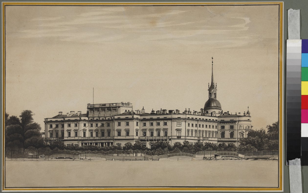 Pałac Michała w Petersburgu - Anonim. Pióro, pędzel, tusz na papierze autorstwa Unknown artist