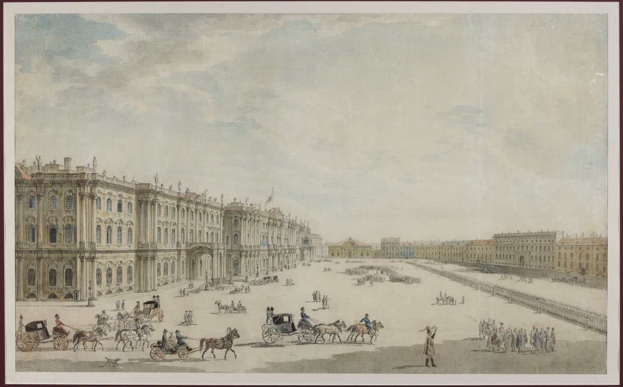 Plac Pałacowy w Petersburgu - Anonim. Akwarela na papierze autorstwa Unknown artist