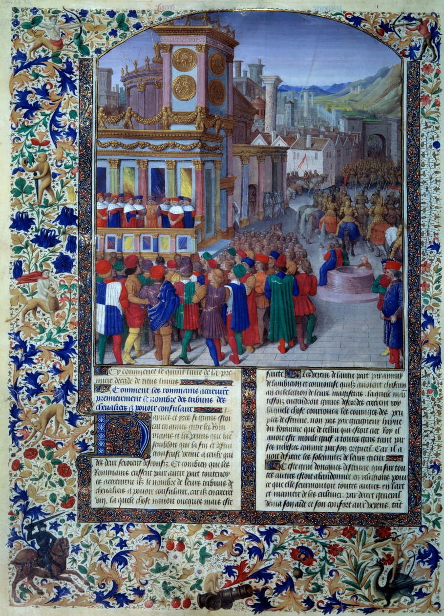 Rzymianie przygotowują siedzibę Veies w 396 pne Miniatura z „”Histoire romaine” (Ad urbe condita) Tite Live (59 pne-17 ne) (Titus Livius), przekład Pierre Bessuire 1450-1500 Paryż, BN autorstwa Unknown artist