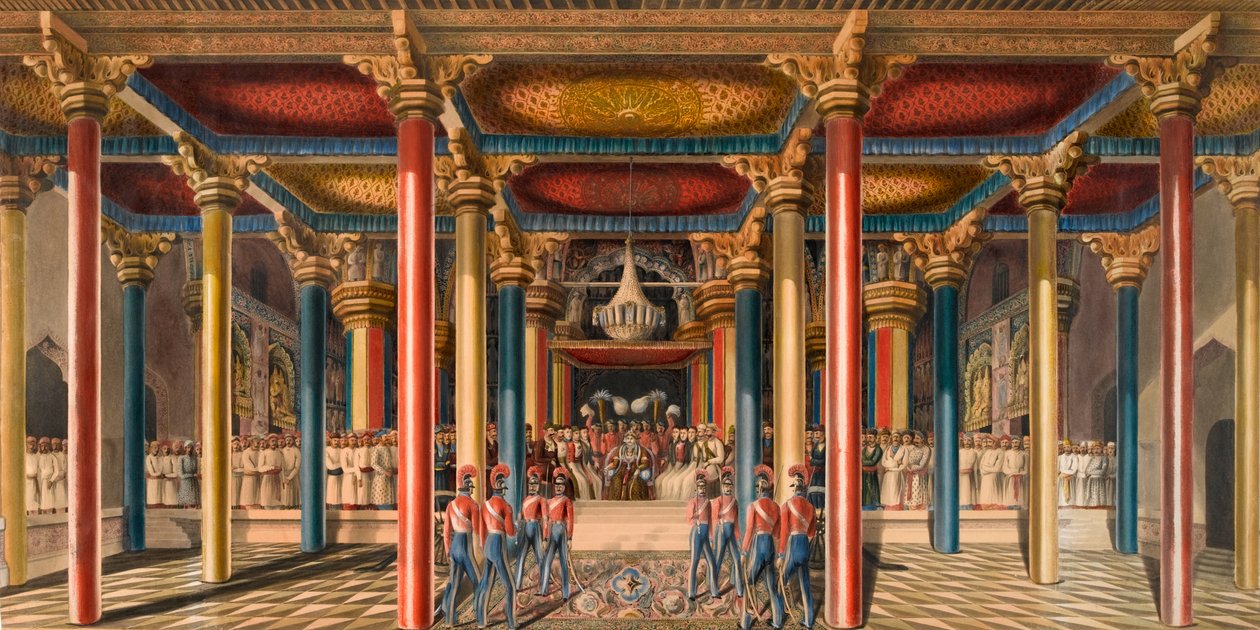 „Tanjore Durbar, niedaleko Madrasu w lutym 1840 r.” (akwarela) autorstwa Unknown artist