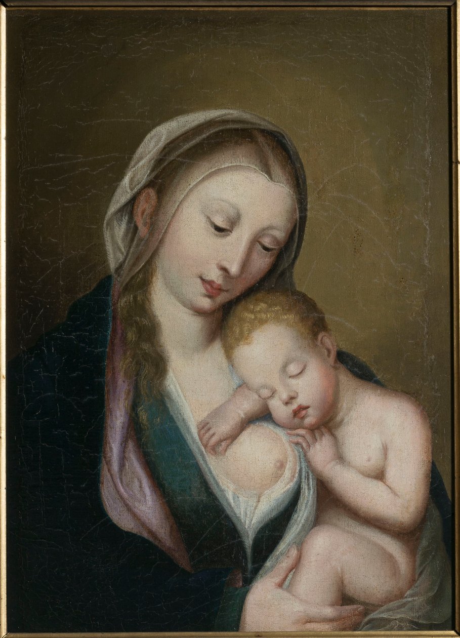 Dziewica i Dzieciątko śpiące na jej ramieniu. XVIII wiek (olej na płótnie) autorstwa Unknown artist