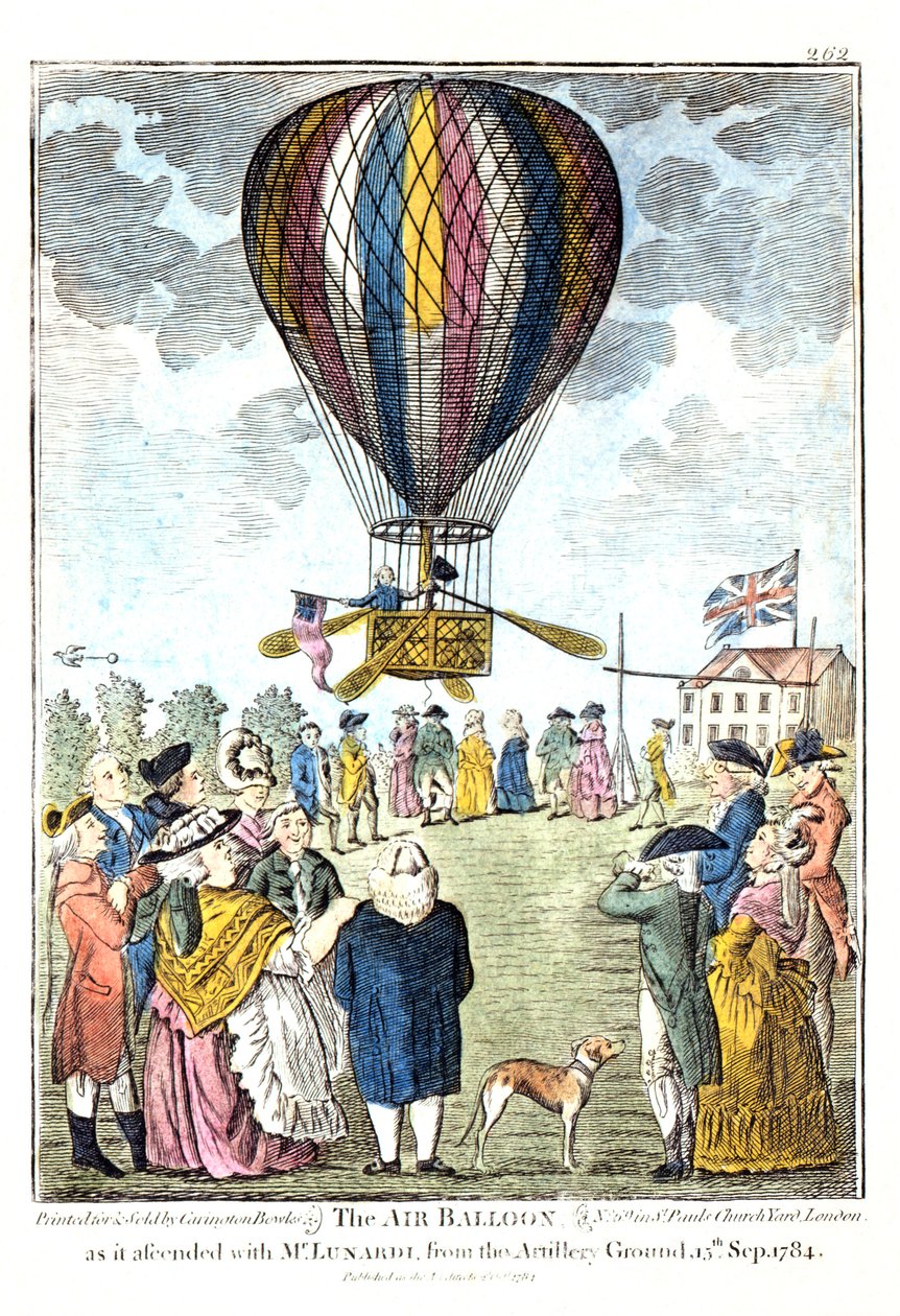„Balon wznoszący się z panem Lunardi z ziemi artyleryjskiej, 15 września 1784 r. autorstwa Unknown artist