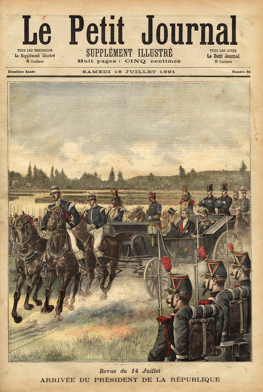 Przybycie prezydenta Republiki Francuskiej Sadi Carnota (1837-1894), na równinę Lasku Bulońskiego, z okazji pisma z 14 lipca autorstwa Unknown artist
