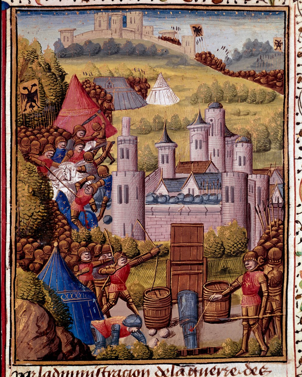 Szturm na miniaturowe miasto zaczerpnięte z „”Historii rzymskiej”” (Ad urbe condita) przez Tite Live (59 pne-17 ne) (Titus Livius), przekład Pierre Bressuire (ms. 310) 1450-1500 Chantilly, Musee Conde autorstwa Unknown artist