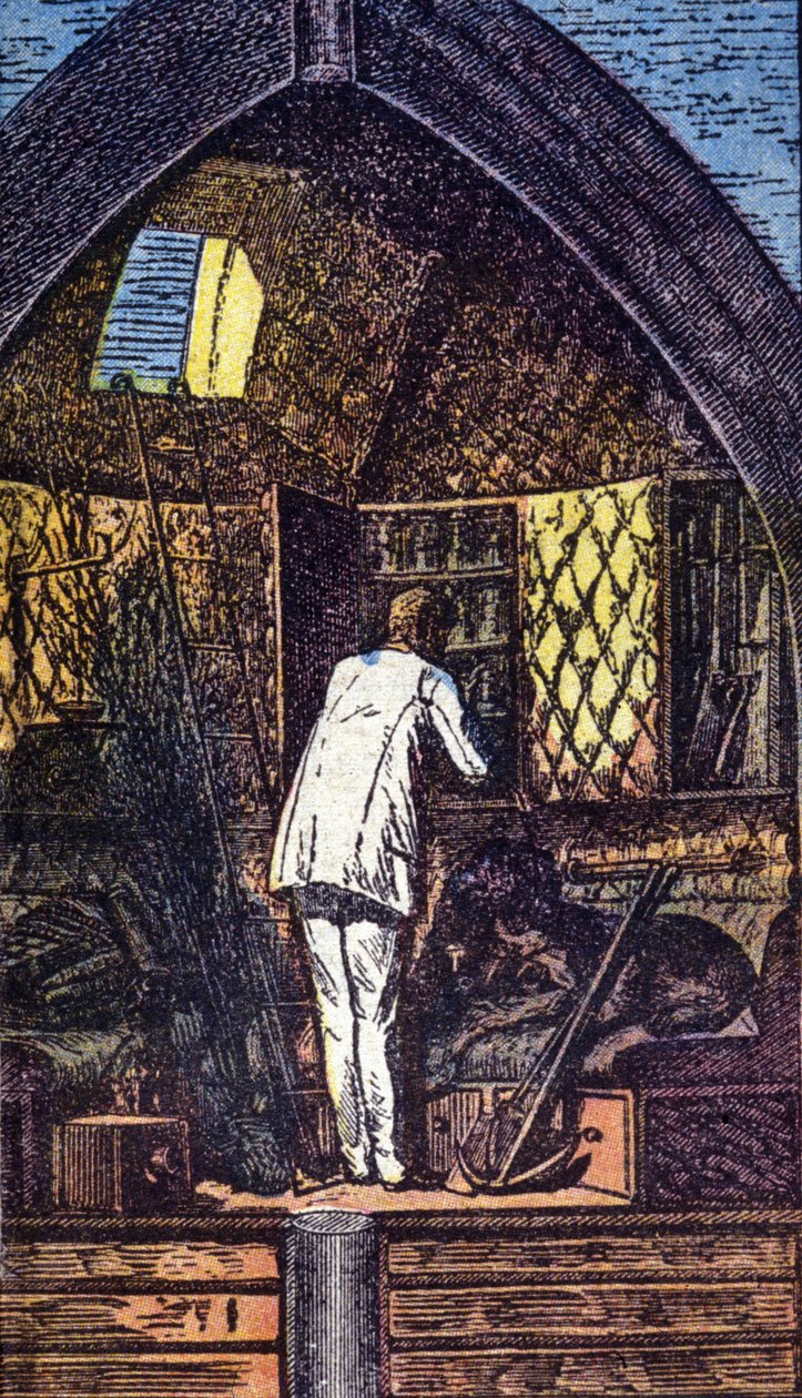 Astronauta w rakiecie. Graw. w „Z Ziemi na Księżyc” Juliusza Verne autorstwa Unknown artist