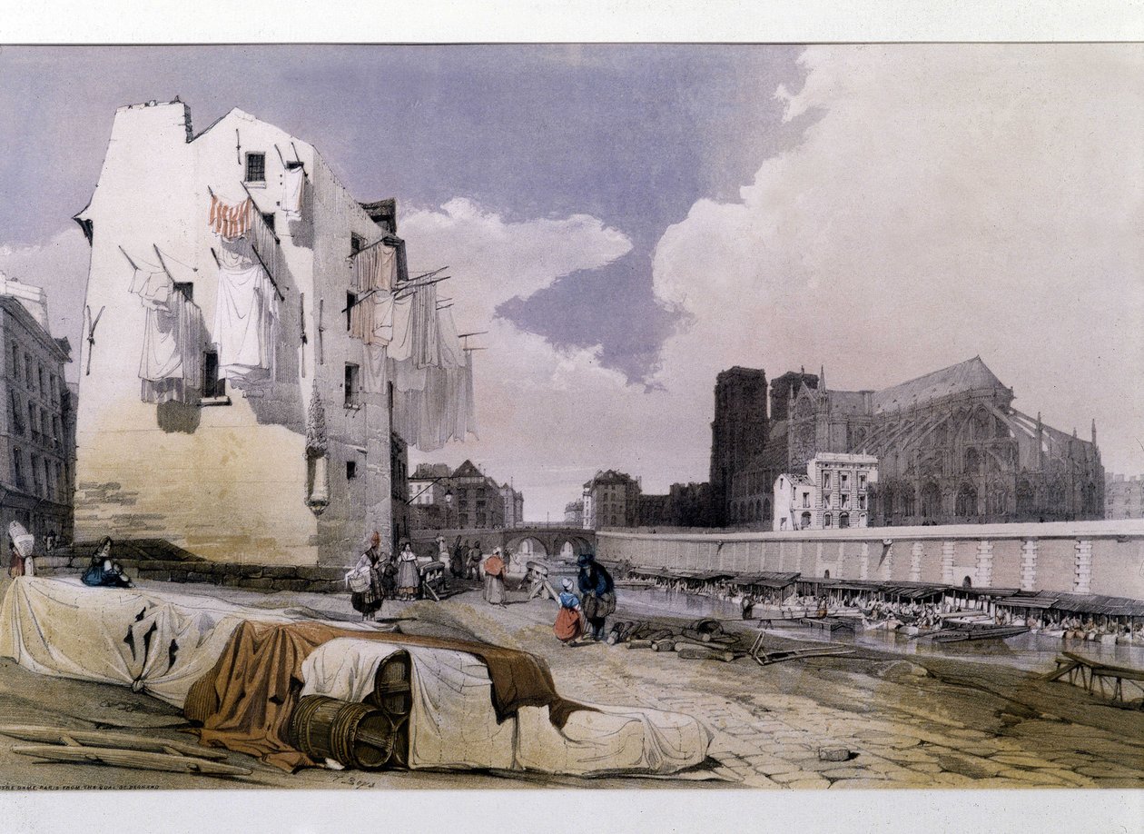 Brzegi Sekwany i Notre Dame de Paris - litografia autorstwa Unknown artist