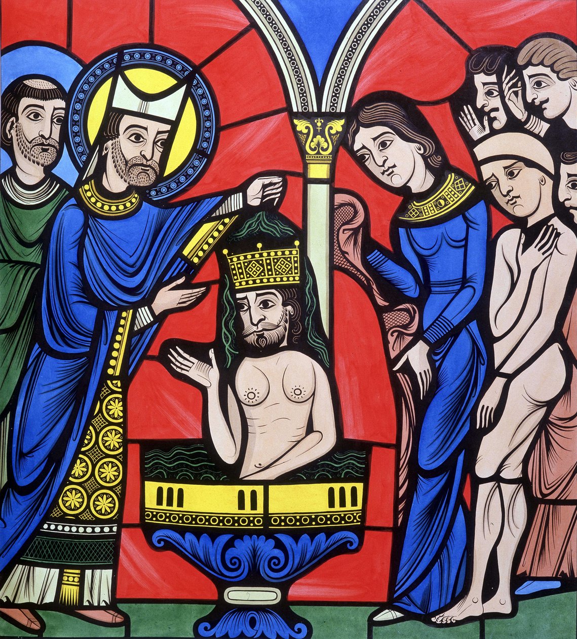 Chrzest Chrystusa. College jest podobny do witrażu w katedrze Le Mans. Śledzenie XIX wieku. autorstwa Unknown artist