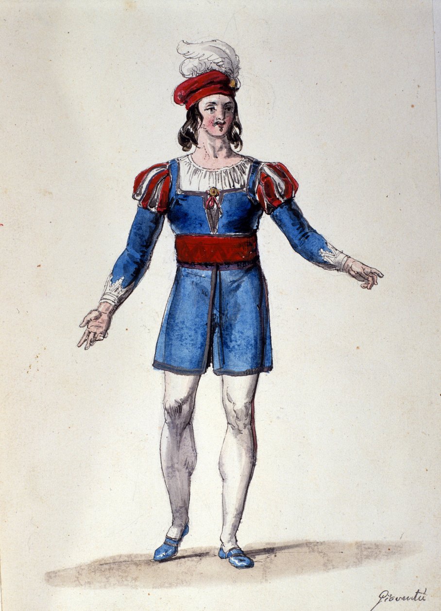 Postać interpretująca Młodość w balecie „Il noce di Benevento” austriackiego kompozytora Franza Xavera Sussmayra (1766-1803). Ilustracja z XIX wieku autorstwa Unknown artist