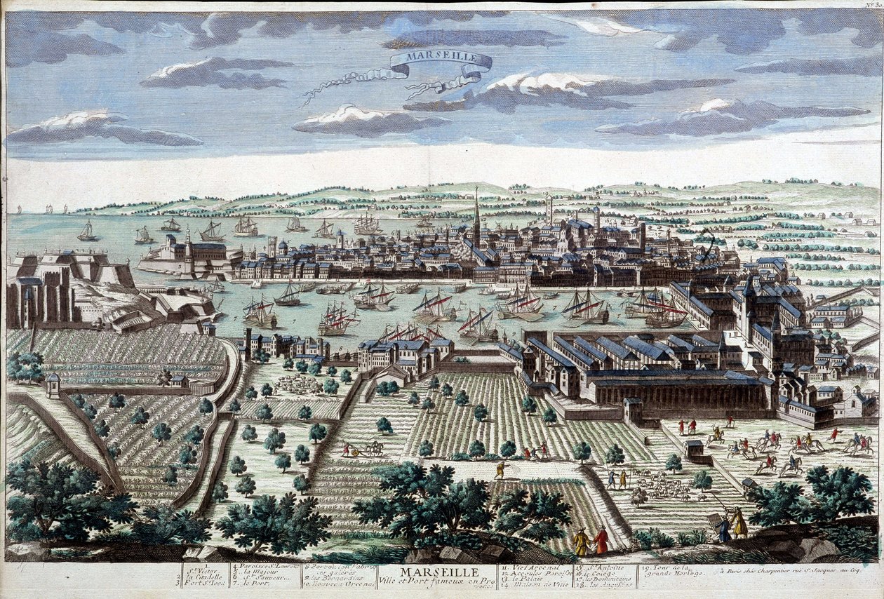 Miasto i port Marsylia w XVIII wieku - B.N. autorstwa Unknown artist