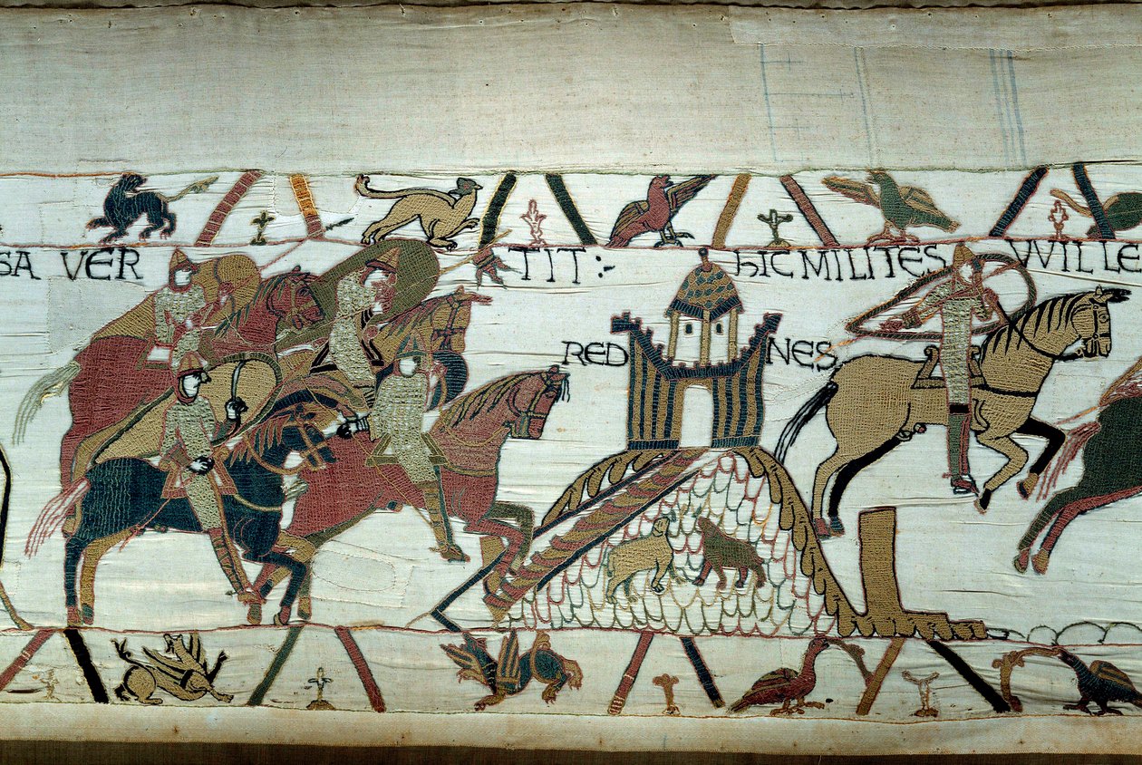 Podbój Bretanii przez księcia Normandii Wilhelma Zdobywcy (1027-1087): zdobycie Rennes Fragment gobelinu z Bayeux lub Haft królowej Matyldy autorstwa Unknown artist