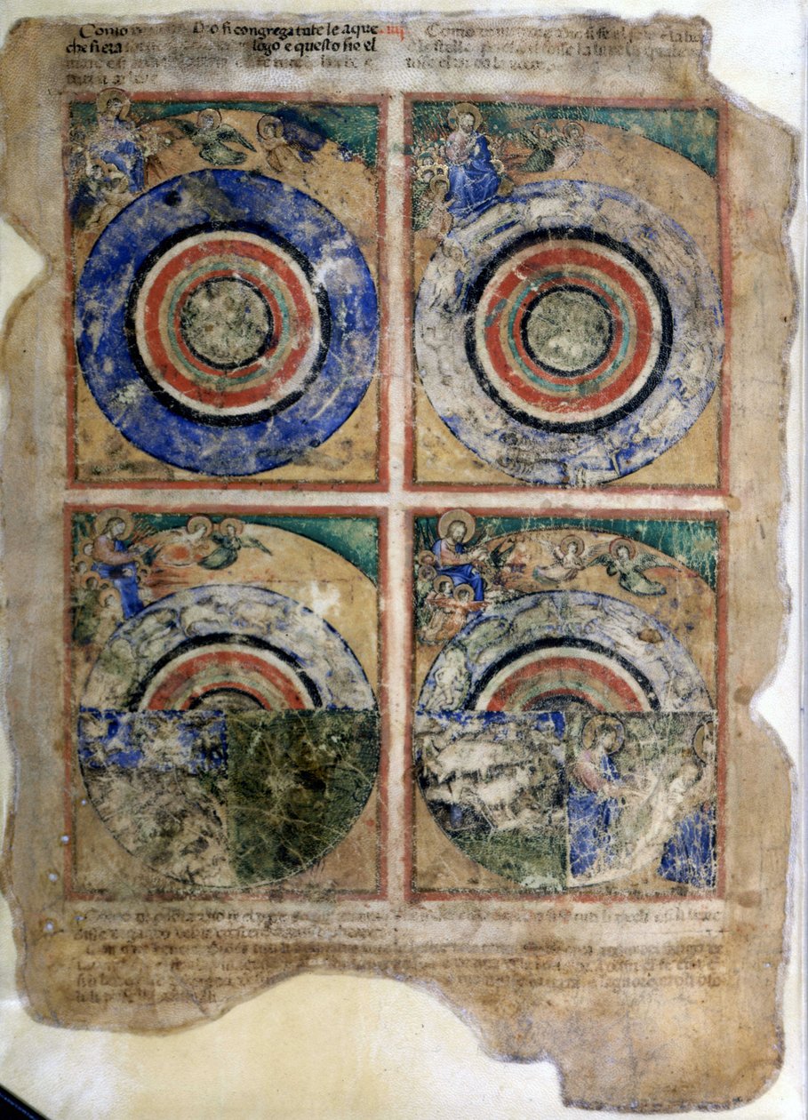 Stworzenie świata. Geneza. Miniatury z kodeksu 212 (lub Kodeks Padovano lub Biblia z Padwy) 1390-1400 Rovigo, Accademia dei Concordi autorstwa Unknown artist