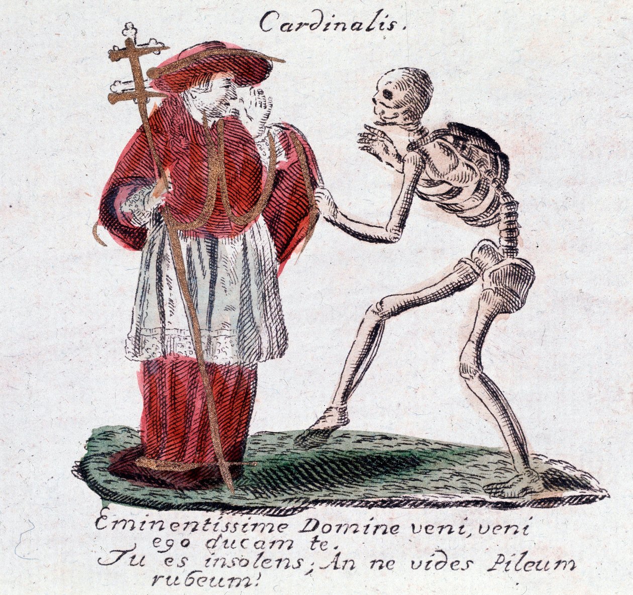 Taniec śmierci, kardynał i szkielet (Druk) autorstwa Unknown artist
