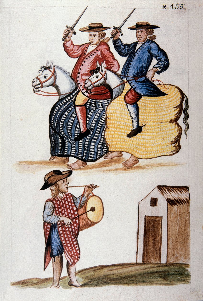 Taniec małego konia, z książki „Trujillo del Peru” lub „Kodeks Martinez Companion”, autorstwa Baltazara Martineza Companion i Bujandy, biskupa Trujillo (1782-1785) autorstwa Unknown artist