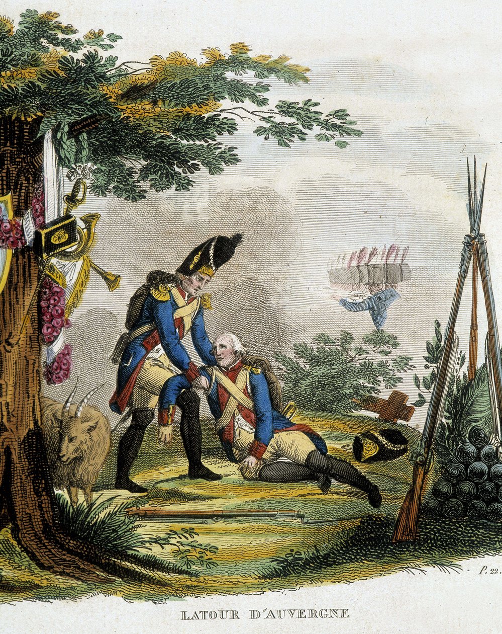 Śmierć Teofila Malo Corret de La Tour (lub Latour) z Owernii (1743-1800) podczas bitwy pod Oberhausen w Austrii w czerwcu autorstwa Unknown artist