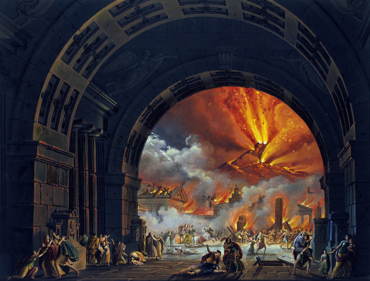 Zniszczenie Pompejów. (Vesuve Eruption) Obraz olejny do opery Giovanniego Paciniego. „Ostatni dzień Pompejów”. 1817. Teatr alla Scala w Mediolanie. autorstwa Unknown artist