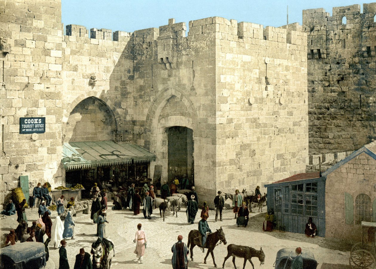 Drzwi Jafy w Jerozolimie. Photochrome SD. w latach 1890-1900. autorstwa Unknown artist
